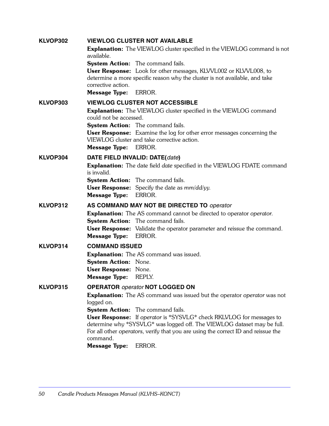 Candle GC32-9172-00 KLVOP302 Viewlog Cluster not Available, KLVOP303 Viewlog Cluster not Accessible, KLVOP304, KLVOP312 