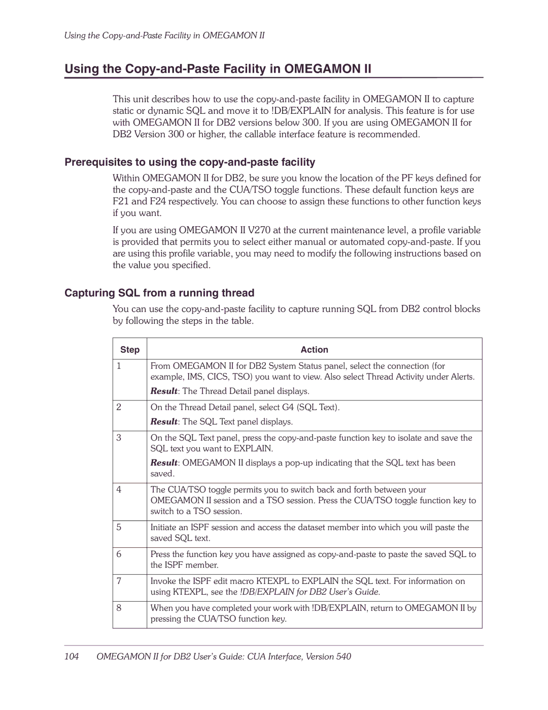 Candle-lite DB2 manual Using the Copy-and-Paste Facility in Omegamon, Prerequisites to using the copy-and-paste facility 