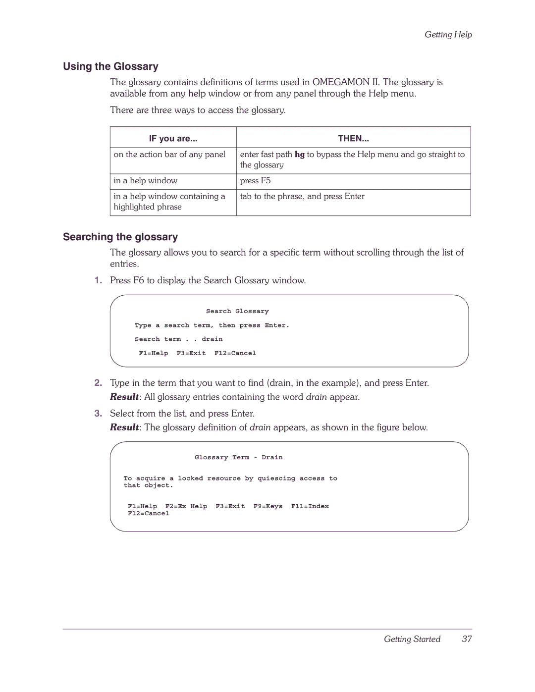 Candle-lite DB2 manual Using the Glossary, Searching the glossary, If you are 