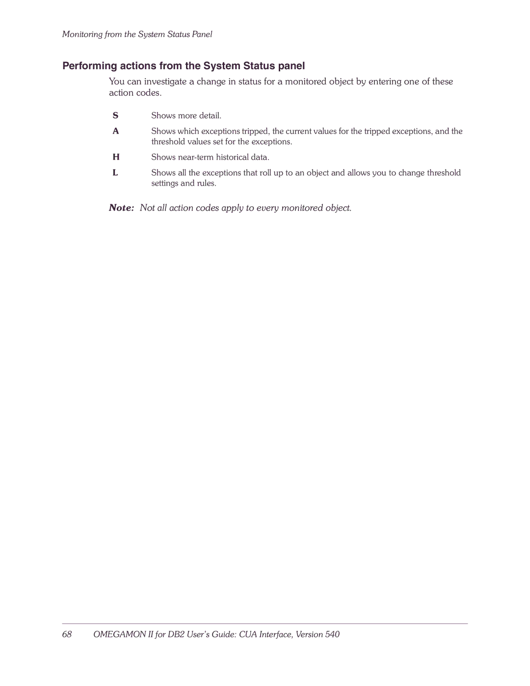 Candle-lite DB2 manual Performing actions from the System Status panel 