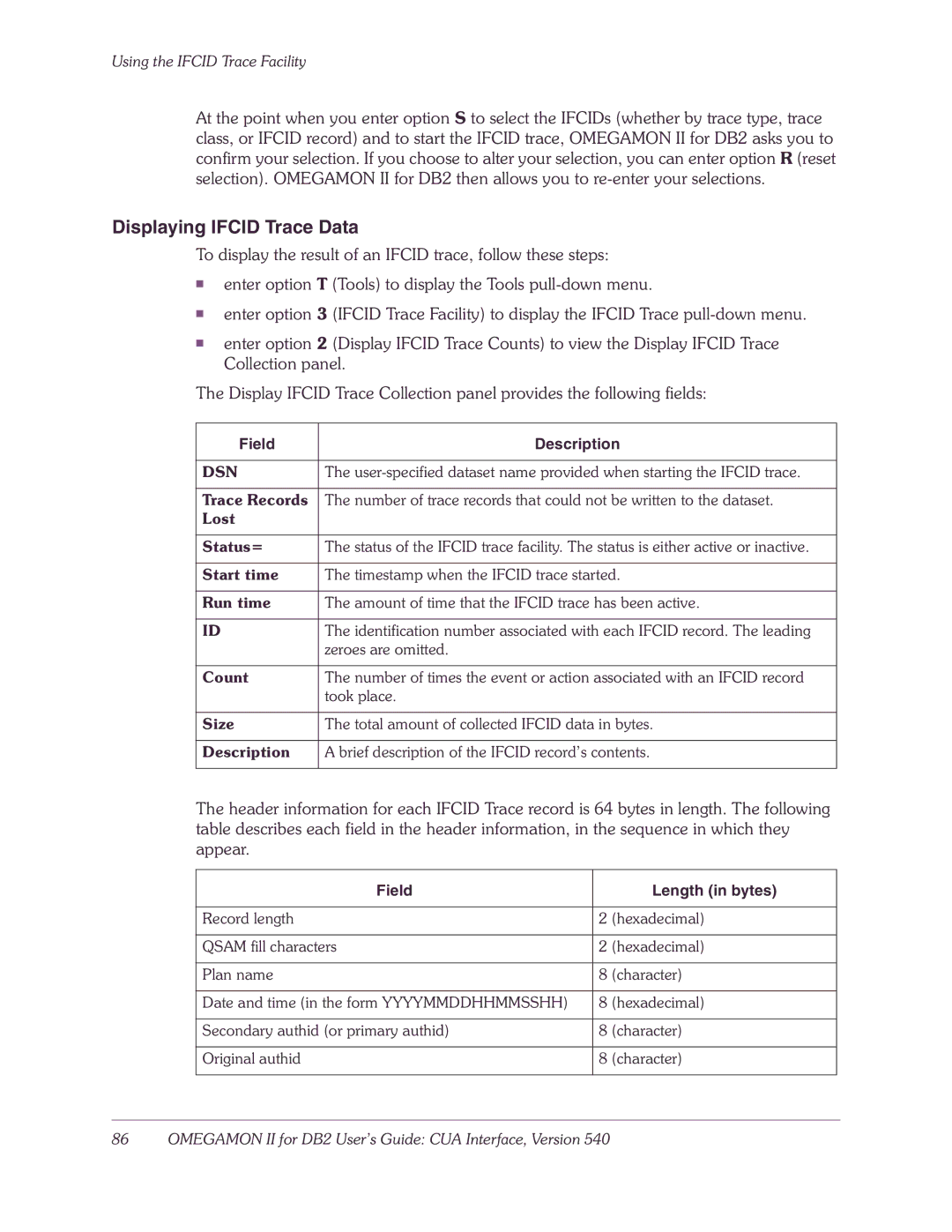 Candle-lite DB2 manual Displaying Ifcid Trace Data 