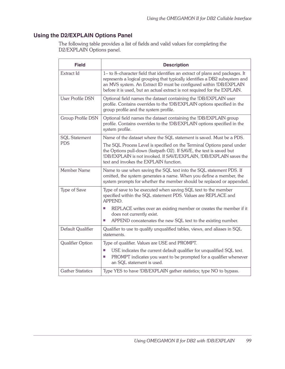 Candle-lite DB2 manual Using the D2/EXPLAIN Options Panel, Pds 