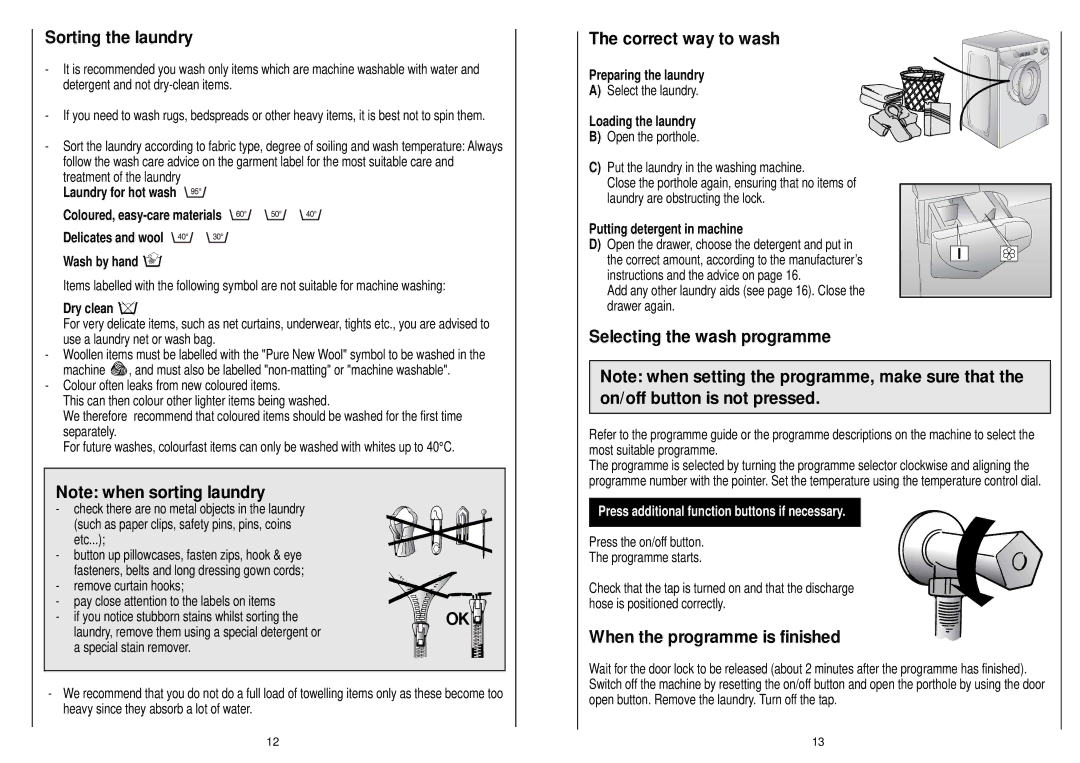 Candy AQUA 1000 T manual Sorting the laundry 