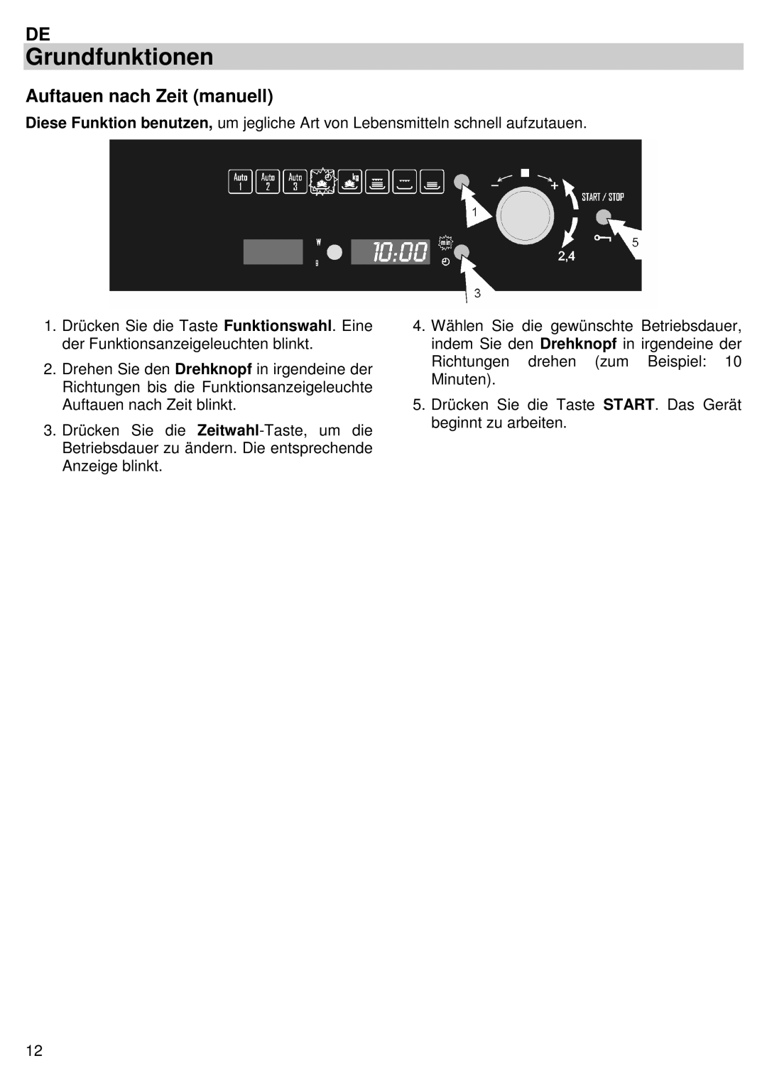 Candy MIC 305 X user manual Auftauen nach Zeit manuell 