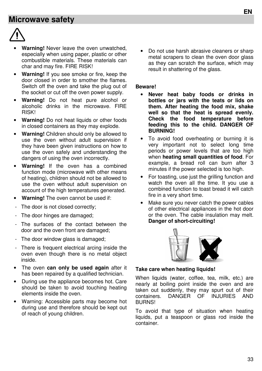 Candy MIC 305 X user manual Microwave safety, Take care when heating liquids 