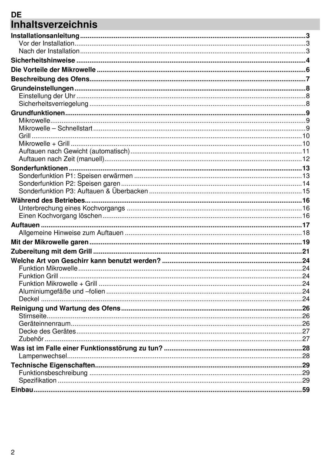 Candy MIC 305 X user manual Inhaltsverzeichnis 