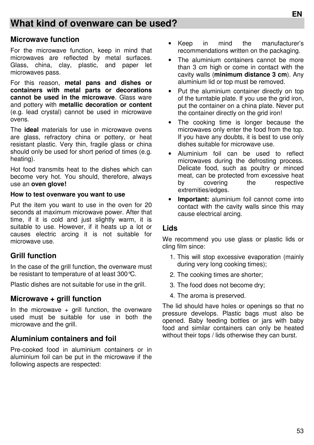 Candy MIC 305 X user manual What kind of ovenware can be used? 