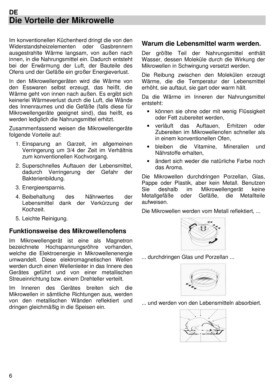 Candy MIC 305 X Die Vorteile der Mikrowelle, Funktionsweise des Mikrowellenofens, Warum die Lebensmittel warm werden 