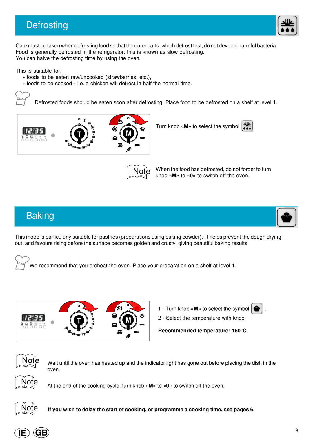 Cannon 10460G manual Defrosting, Baking, Recommended temperature 160C 