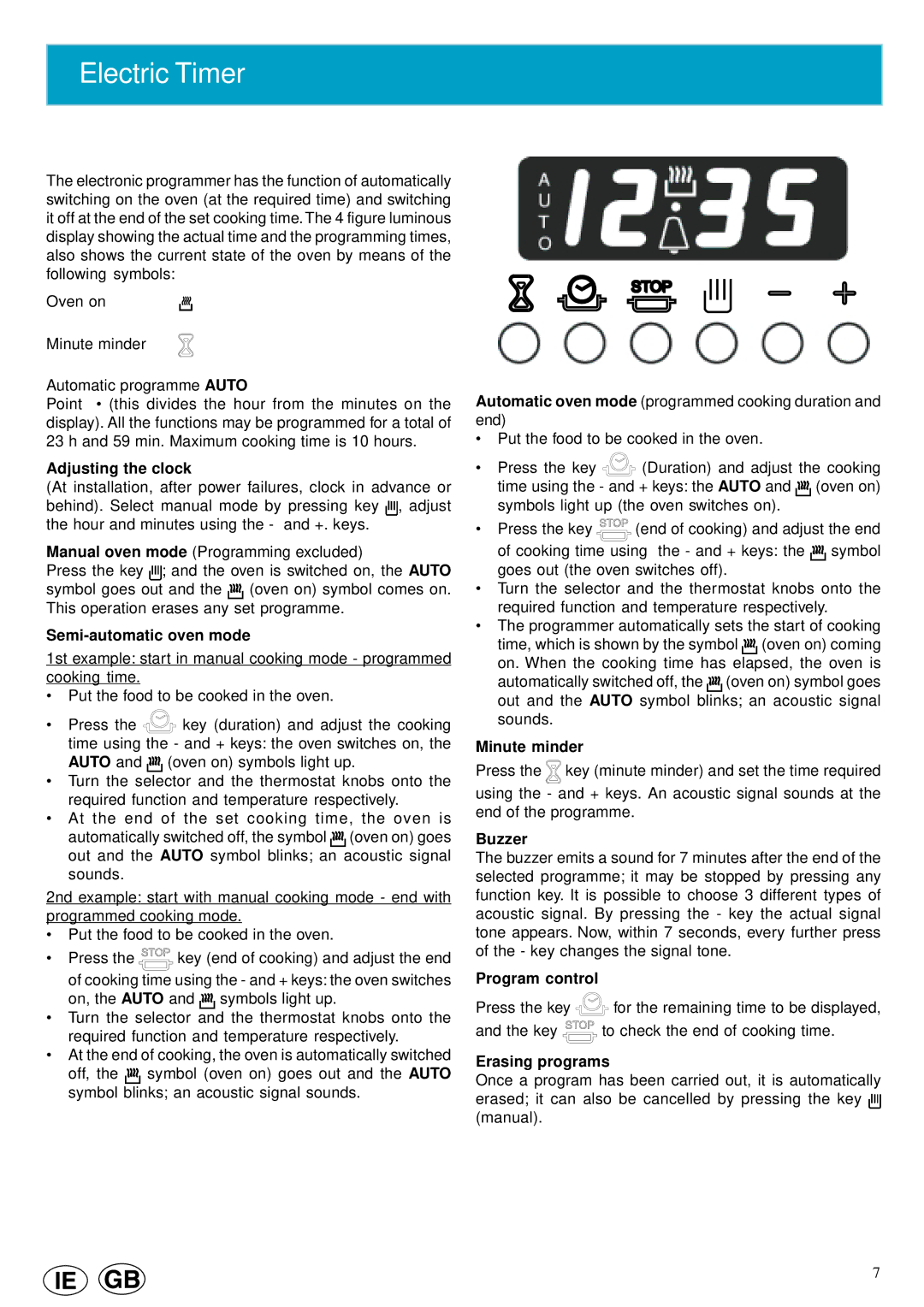 Cannon 10460G manual Electric Timer 