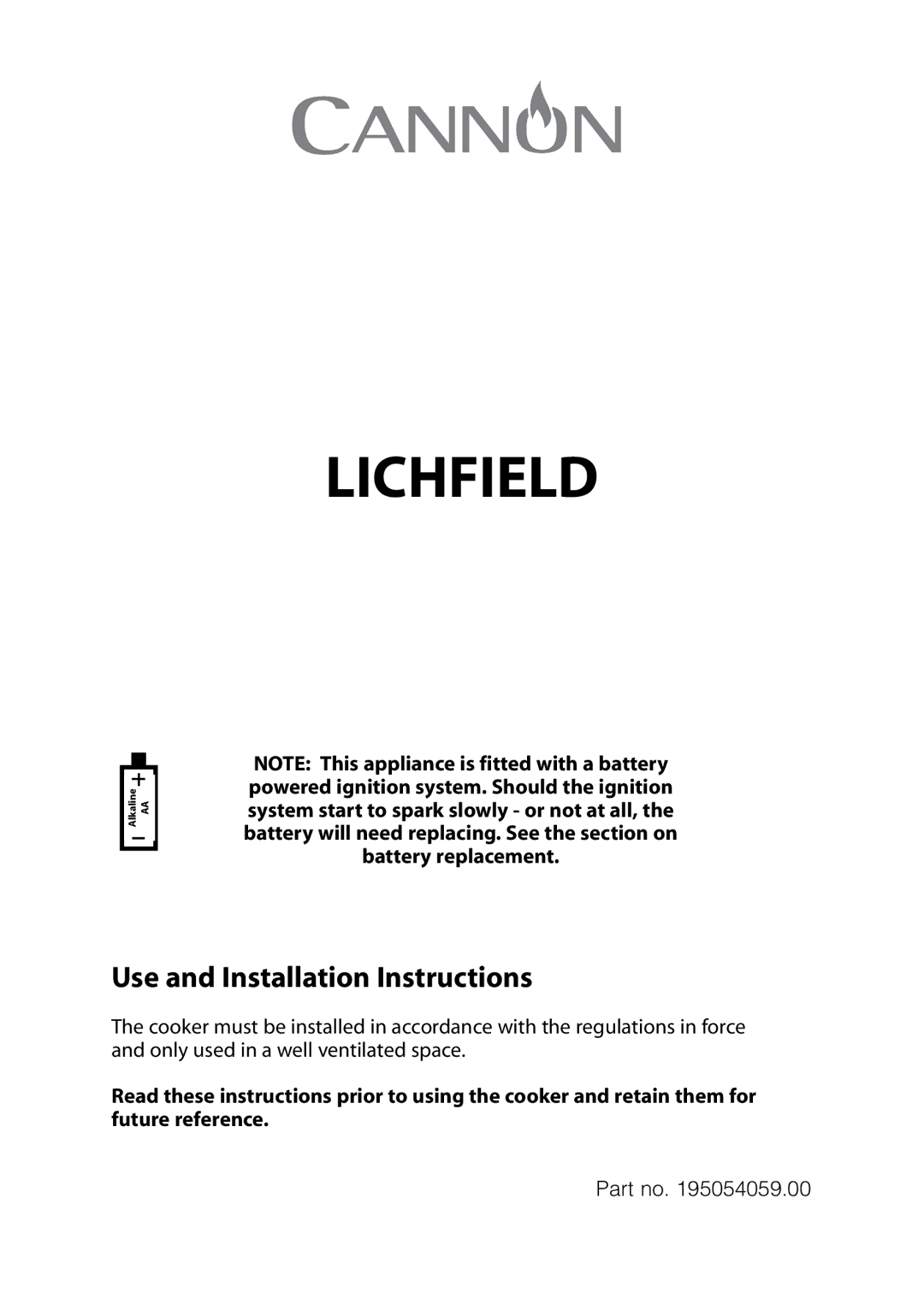 Cannon 10508G, 10506G, 10500G, 10501G, 10505g installation instructions Lichfield 