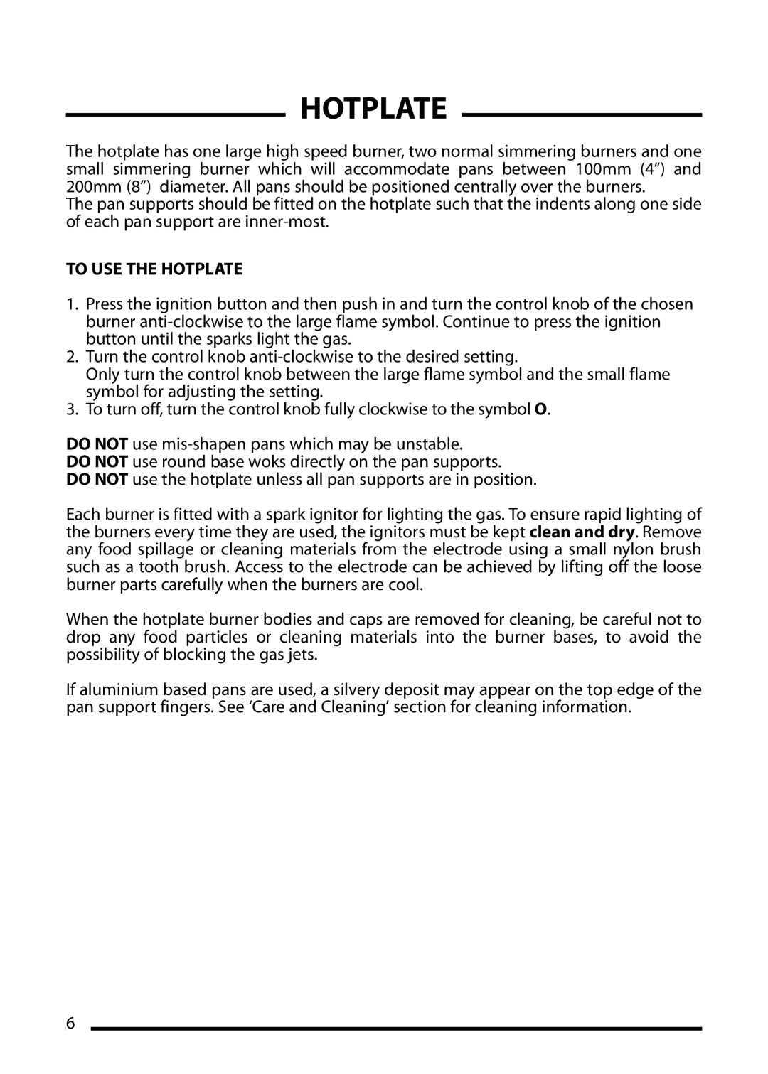 Cannon 10508G, 10506G, 10500G, 10501G, 10505g installation instructions To USE the Hotplate 