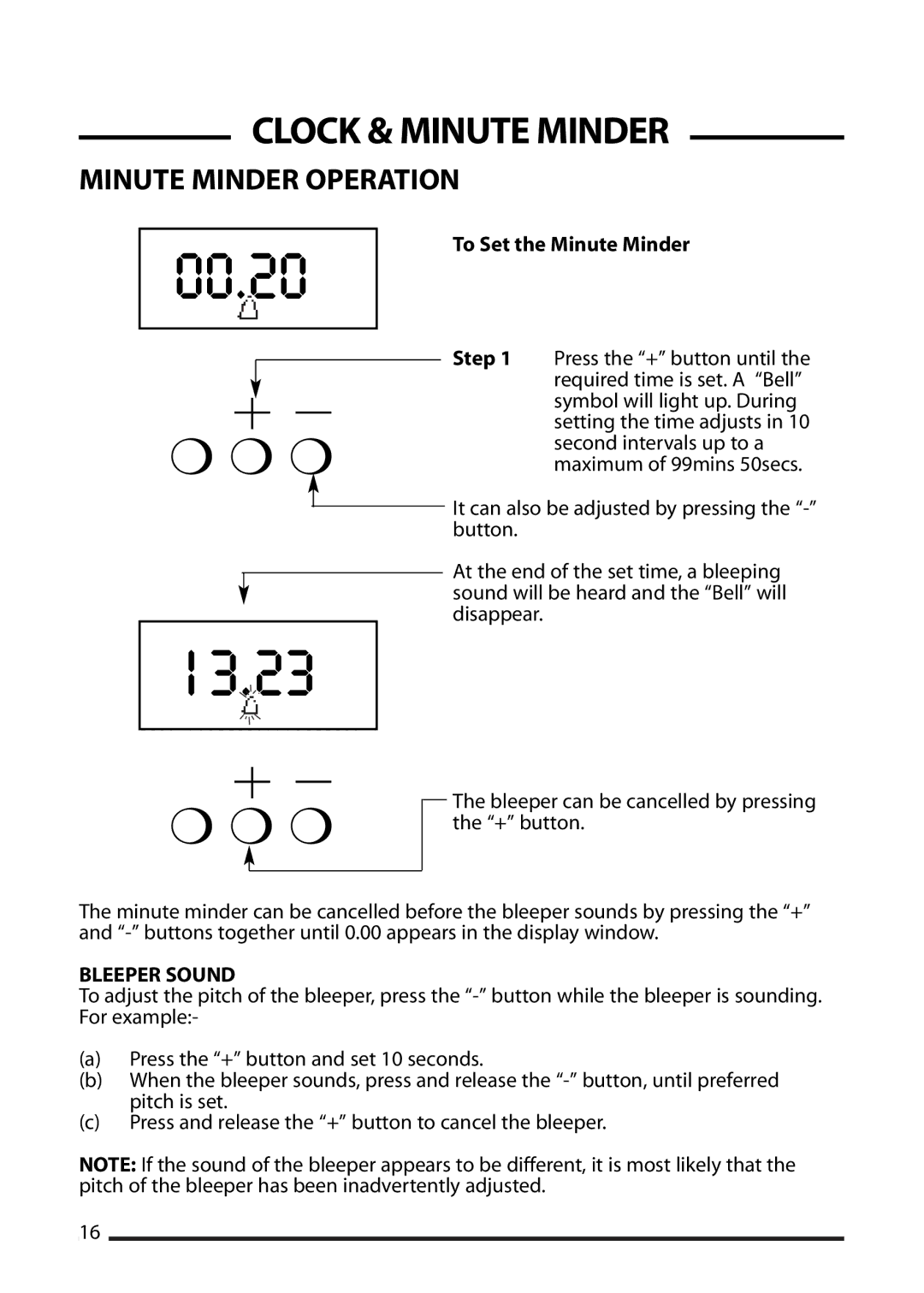 Cannon 10512G, 10515G, 10510G, 10518G installation instructions To Set the Minute Minder Step, Bleeper Sound 