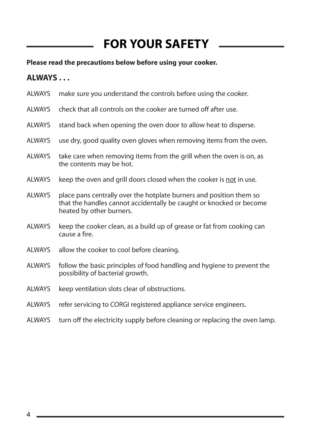 Cannon 10512G, 10515G, 10510G, 10518G For Your Safety, Please read the precautions below before using your cooker 