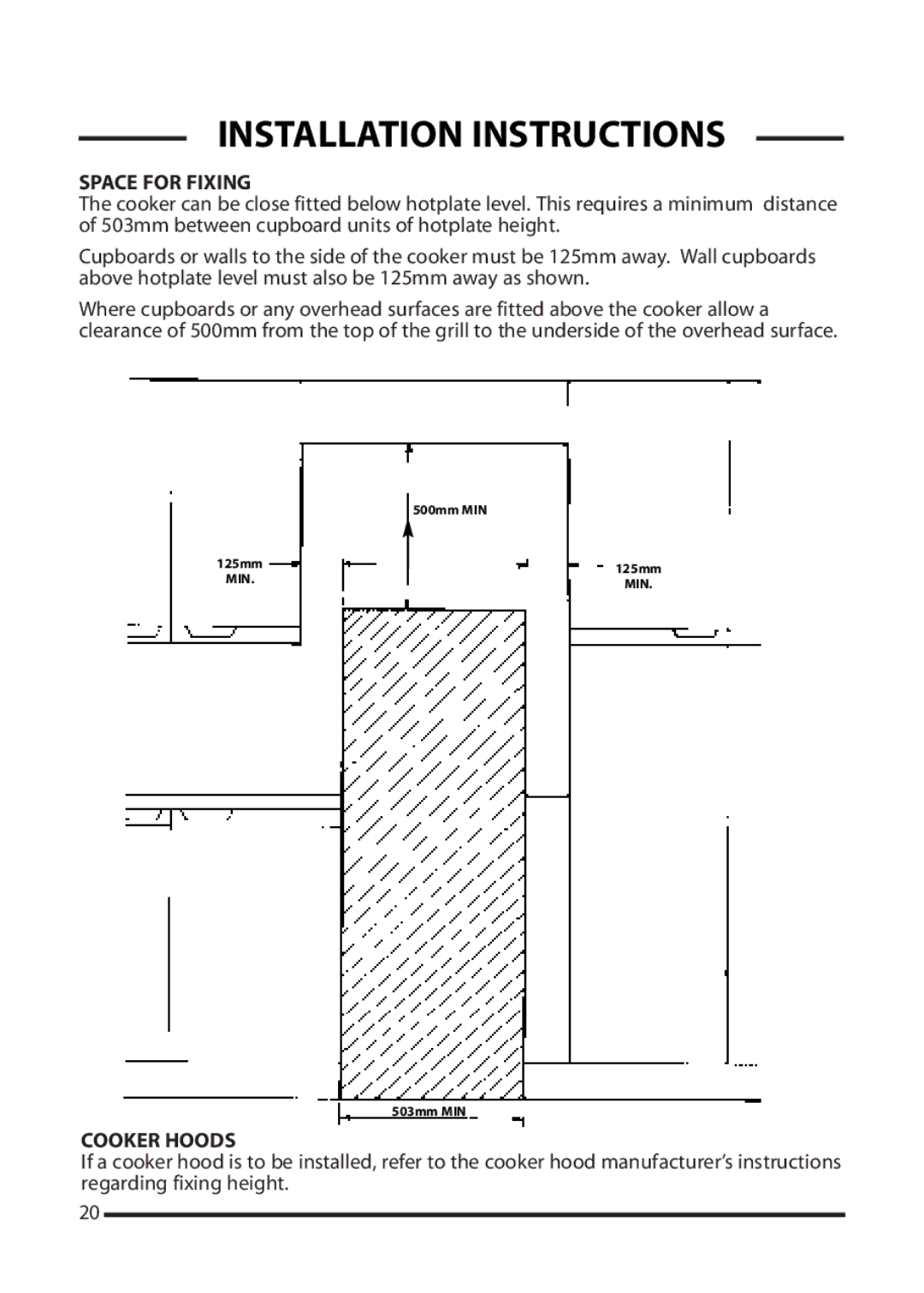 Cannon 10520G, 10526G, 10525G installation instructions Space for Fixing, Cooker Hoods 