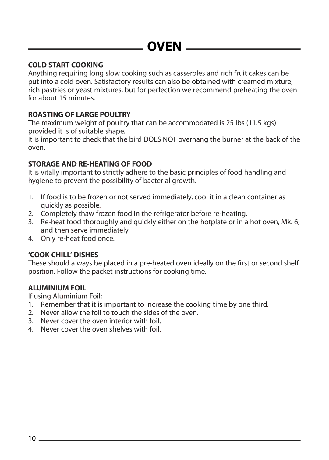 Cannon 10538G, 10536G Cold Start Cooking, Roasting of Large Poultry, Storage and RE-HEATING of Food, ‘COOK CHILL’ Dishes 