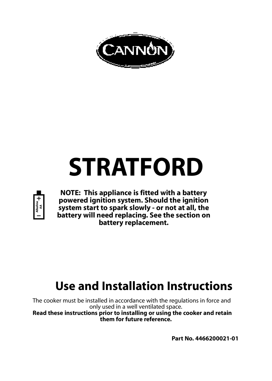 Cannon 10535G MK2, 10538G MK2, 10530G MK2, 10532G MK2 installation instructions Stratford 