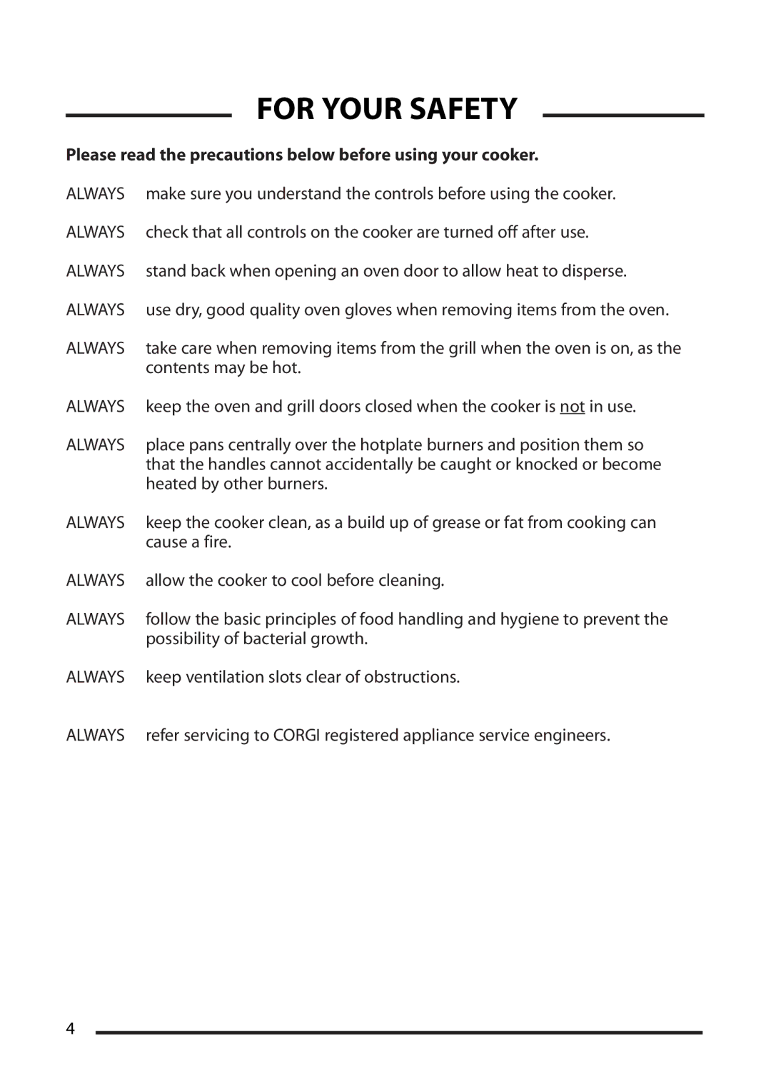 Cannon 10538G MK2, 10535G MK2, 10530G MK2 For Your Safety, Please read the precautions below before using your cooker 