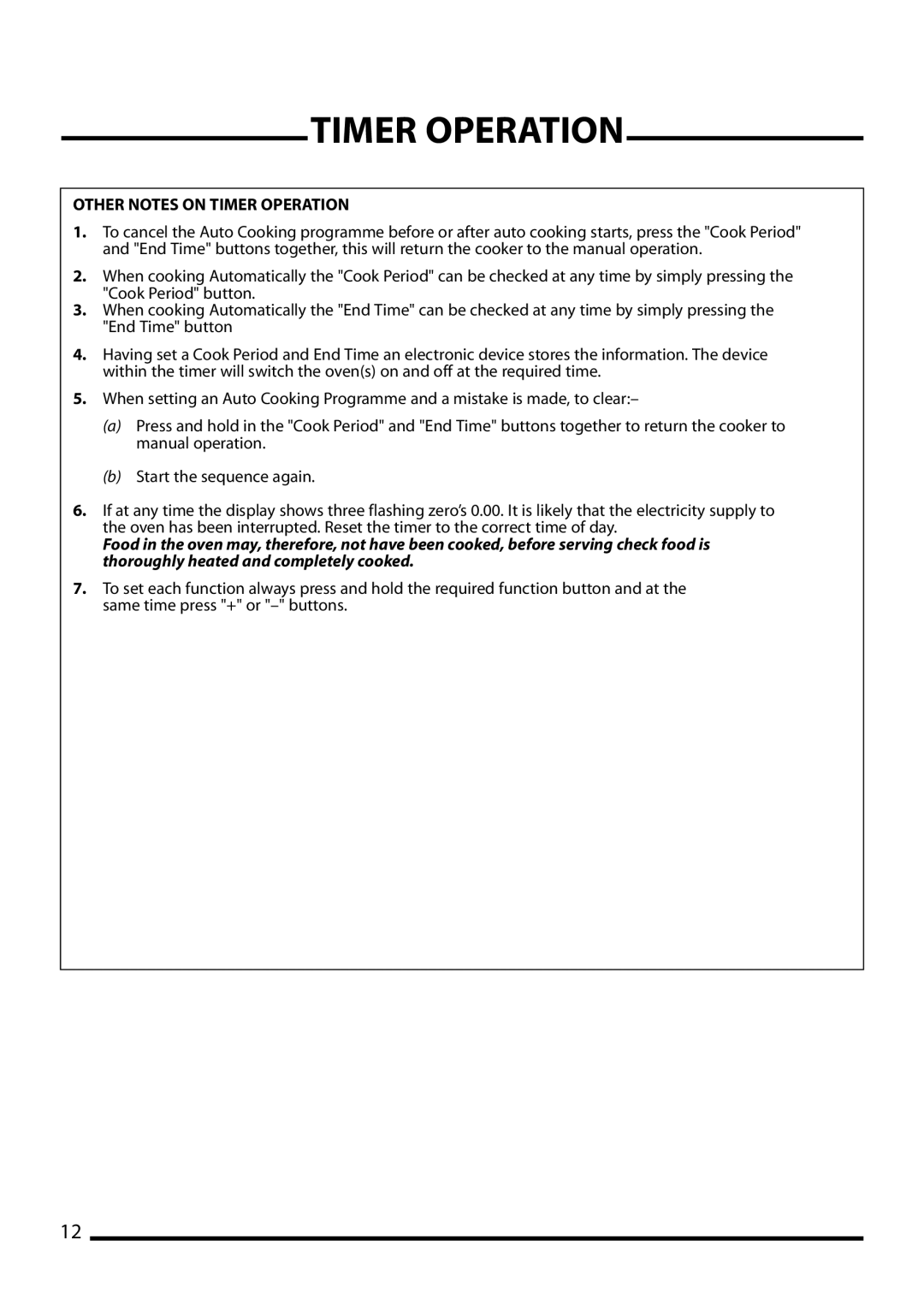 Cannon 10545G, 10540G, 10548G installation instructions Other Notes on Timer Operation 