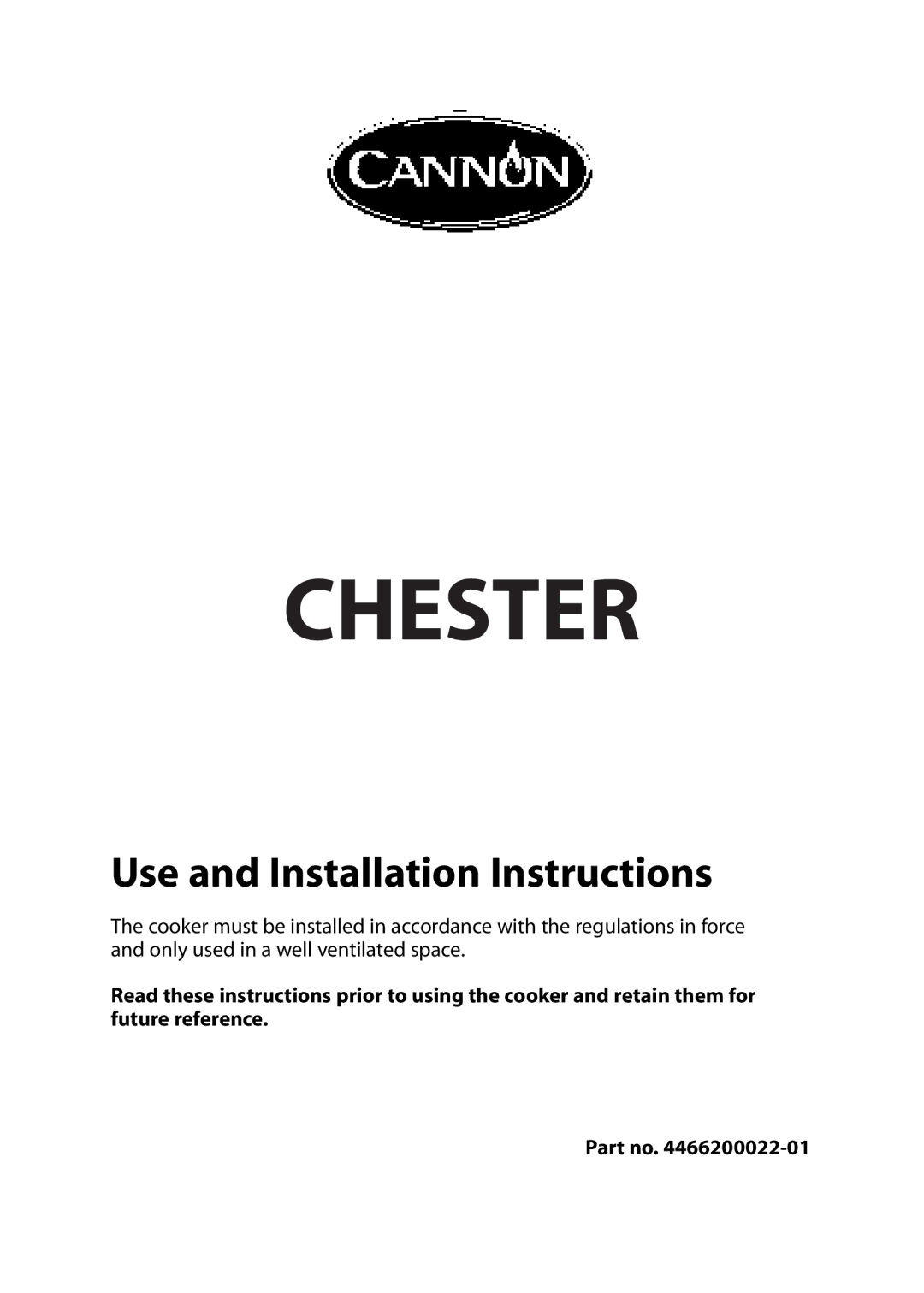 Cannon 10548G MK2, 10545G MK2, 10540G MK2 installation instructions Chester 