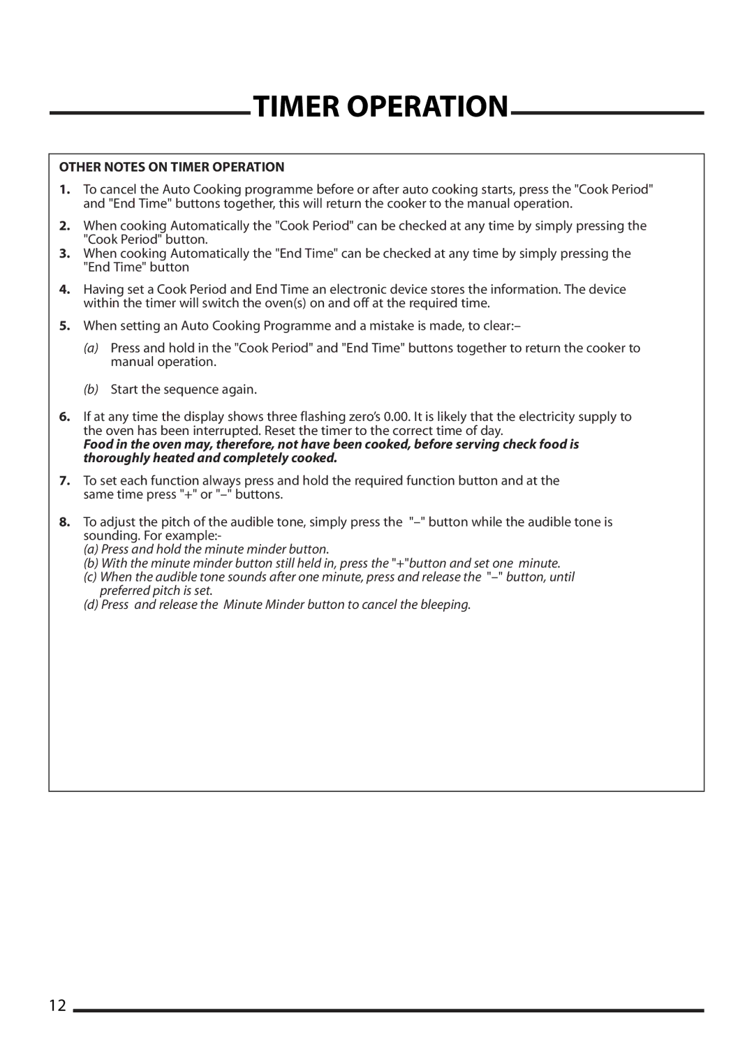 Cannon 10545G MK2, 10548G MK2, 10540G MK2 installation instructions Other Notes on Timer Operation 