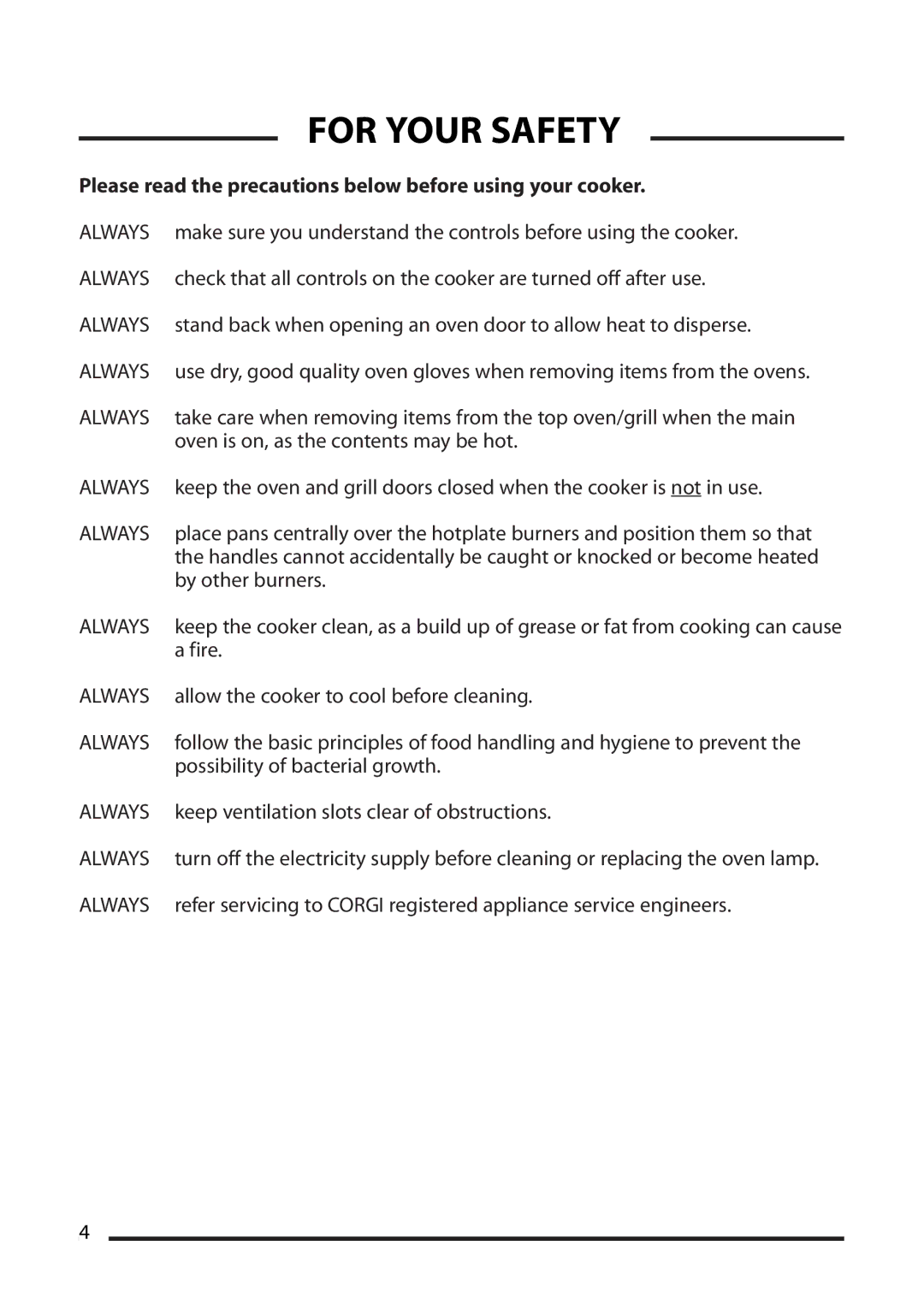 Cannon 10548G MK2, 10545G MK2, 10540G MK2 installation instructions For Your Safety 