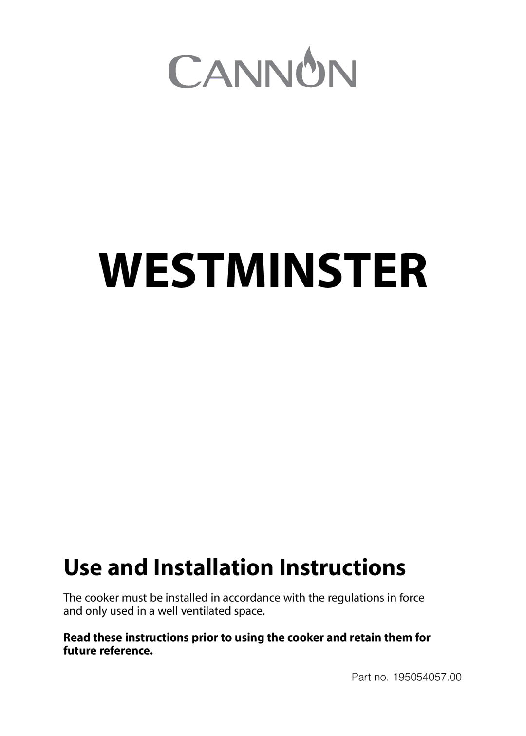 Cannon 10550G, 10555G, 10552G, 10556G installation instructions Westminster 