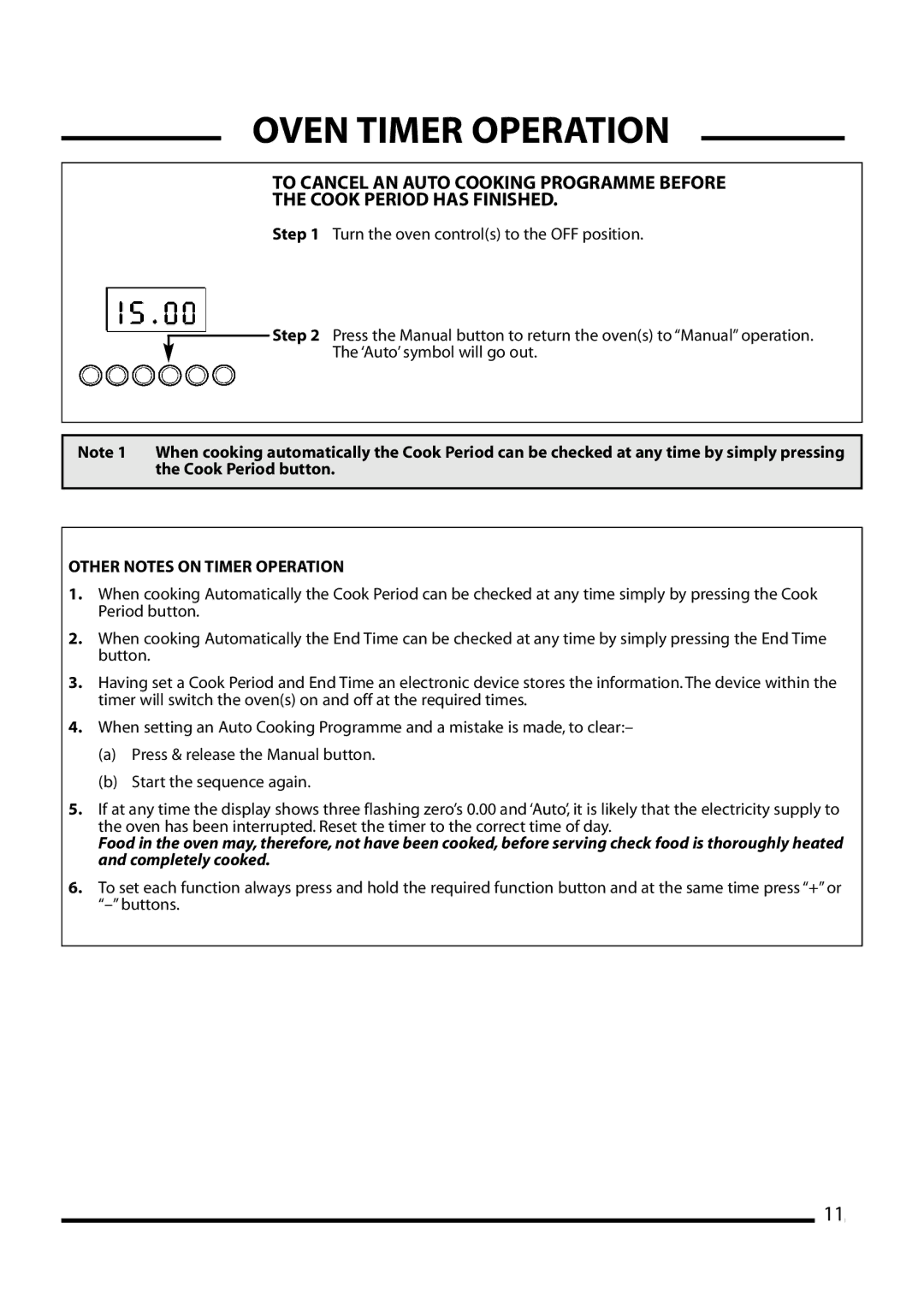 Cannon 10556G, 10555G, 10550G, 10552G installation instructions Other Notes on Timer Operation 