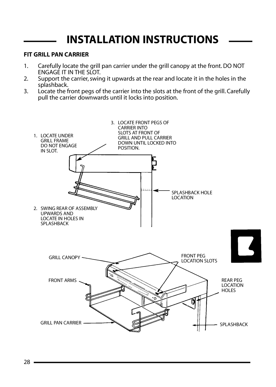 Cannon 10555G, 10550G, 10552G, 10556G installation instructions FIT Grill PAN Carrier 