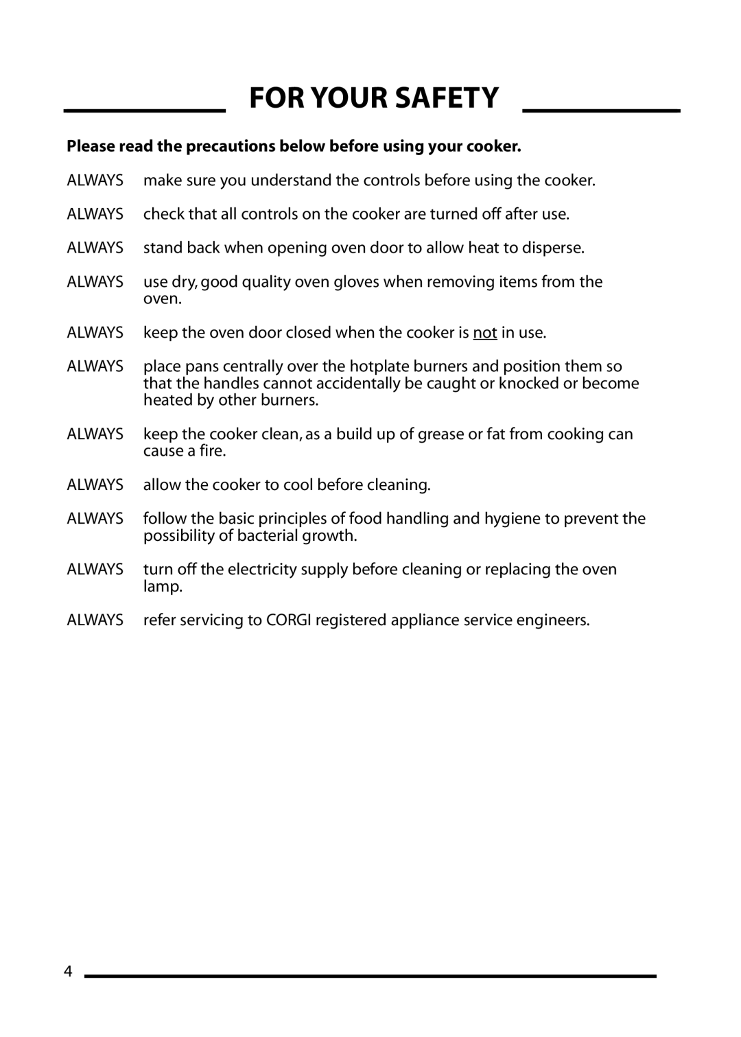 Cannon 10555G, 10550G, 10552G, 10556G For Your Safety, Please read the precautions below before using your cooker 