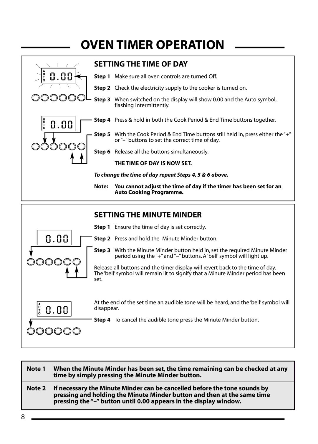 Cannon 10555G, 10550G, 10552G, 10556G installation instructions Oven Timer Operation, Setting the Time of DAY 