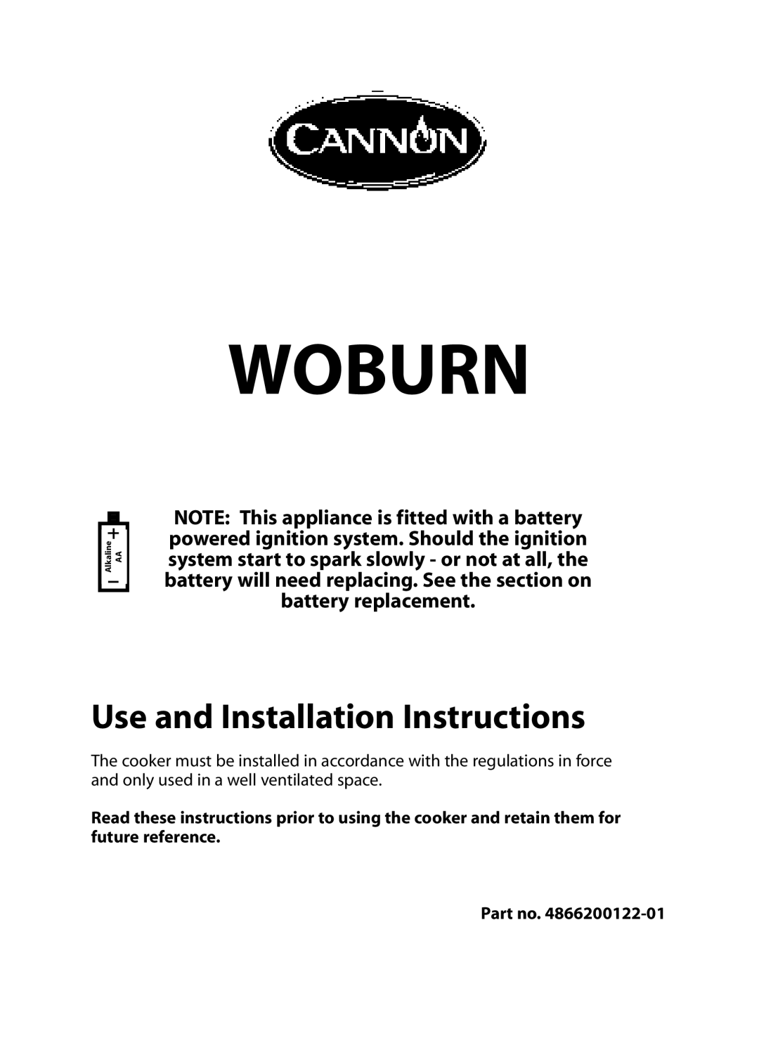 Cannon 10565G, 10566G, 10560G, 10562G installation instructions Woburn, Use and Installation Instructions 