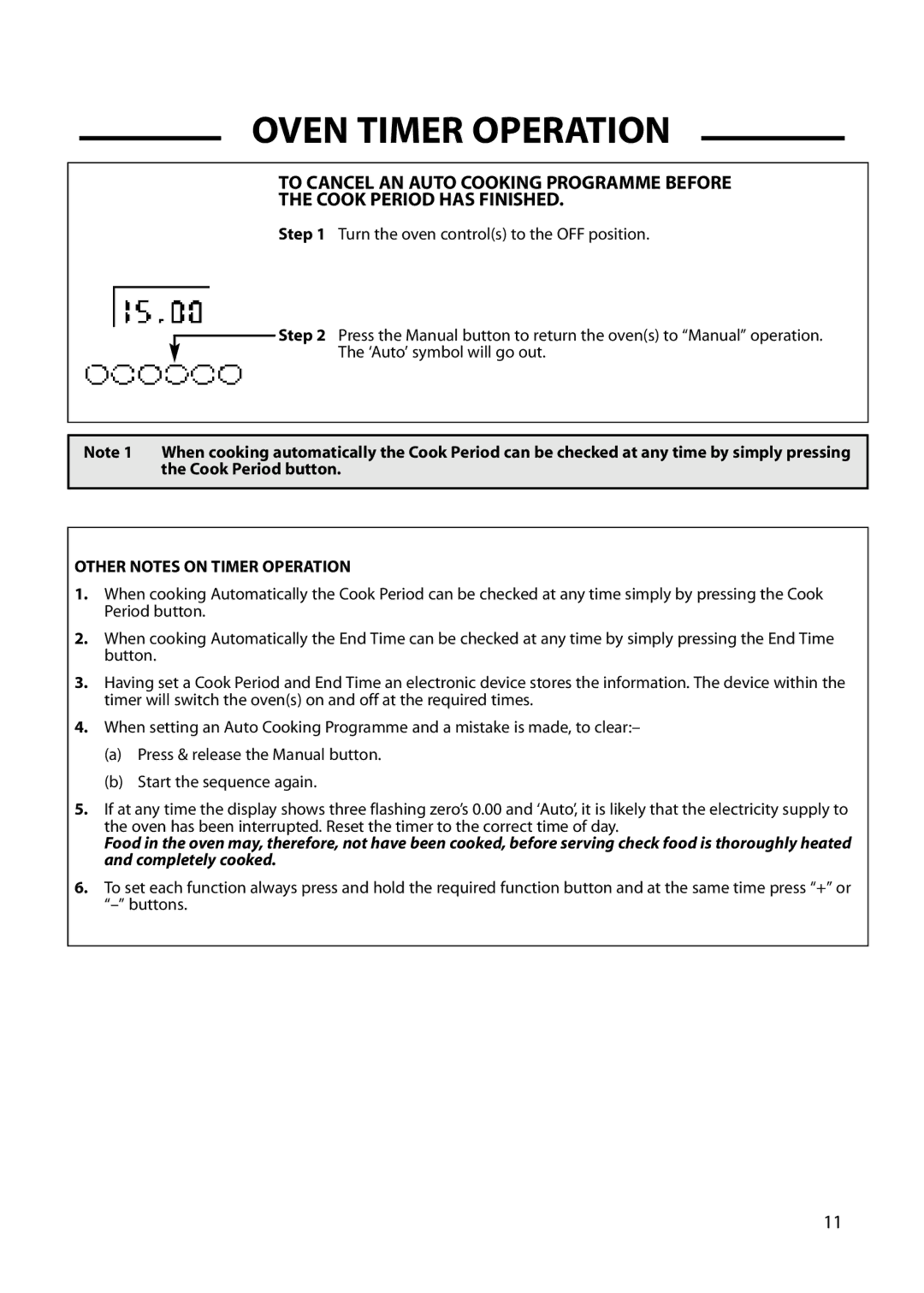 Cannon 10576G, 10573G, 10574G, 10578G, 10572G, 10579G, 10575G installation instructions Other Notes on Timer Operation 