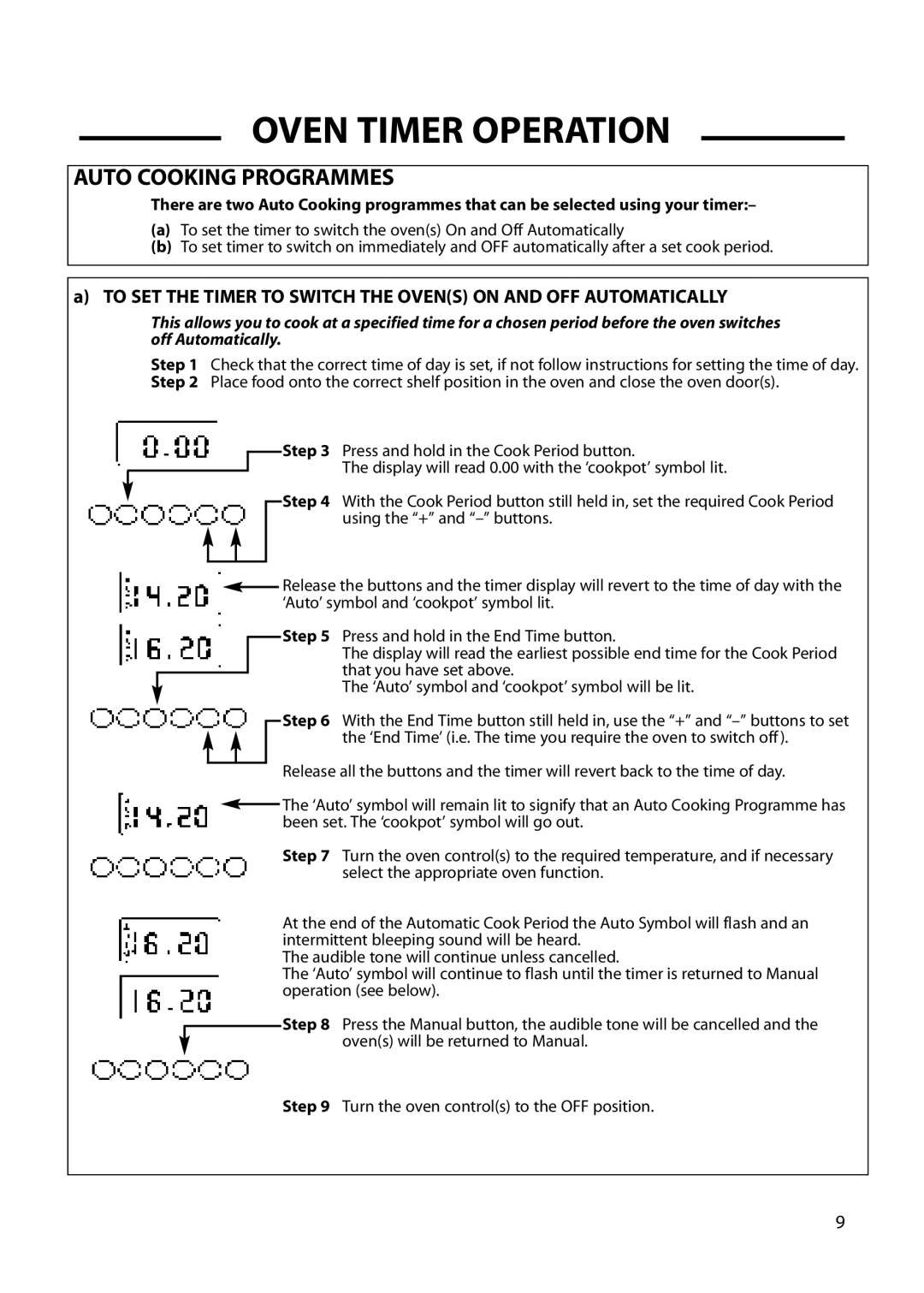 Cannon 10578G, 10573G, 10574G, 10572G, 10576G, 10579G, 10575G installation instructions Auto Cooking Programmes 