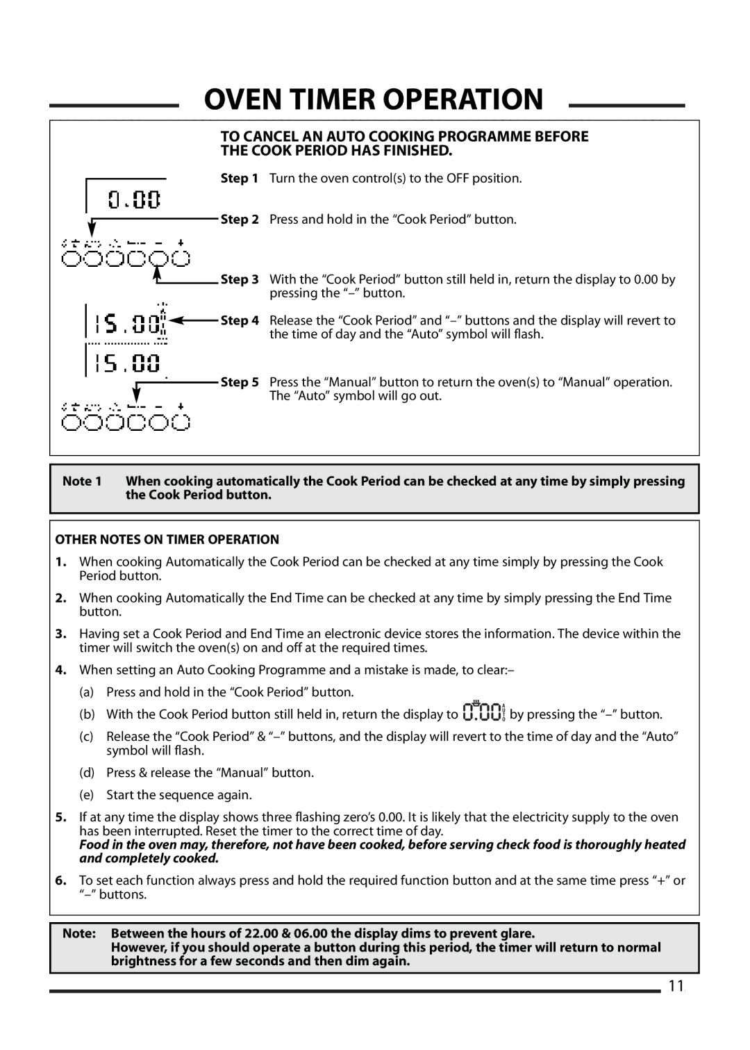 Cannon 10598G, 10593G, 10592G, 10595G installation instructions Other Notes on Timer Operation 