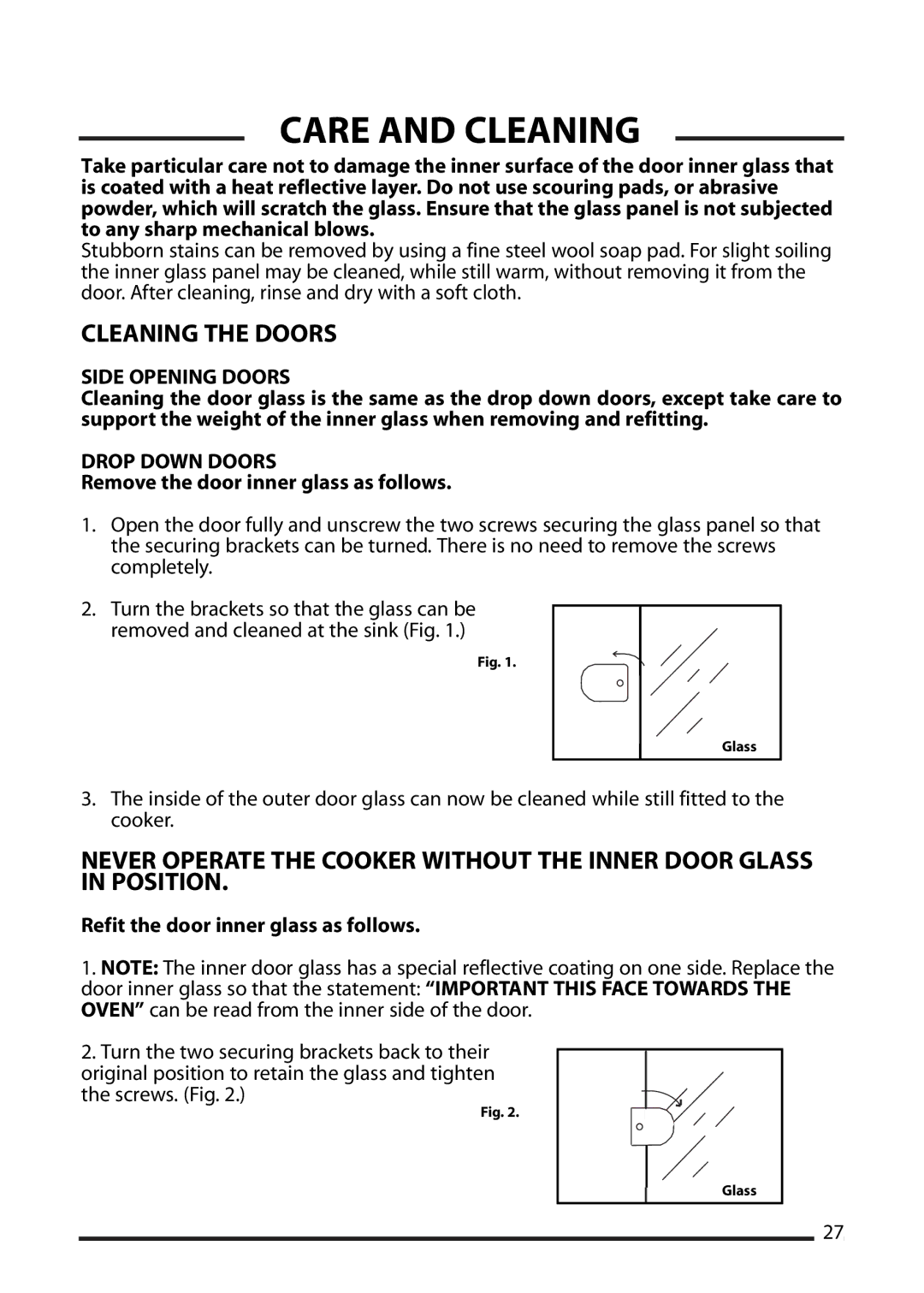 Cannon 10598G, 10593G, 10592G, 10595G installation instructions Side Opening Doors, Drop Down Doors 