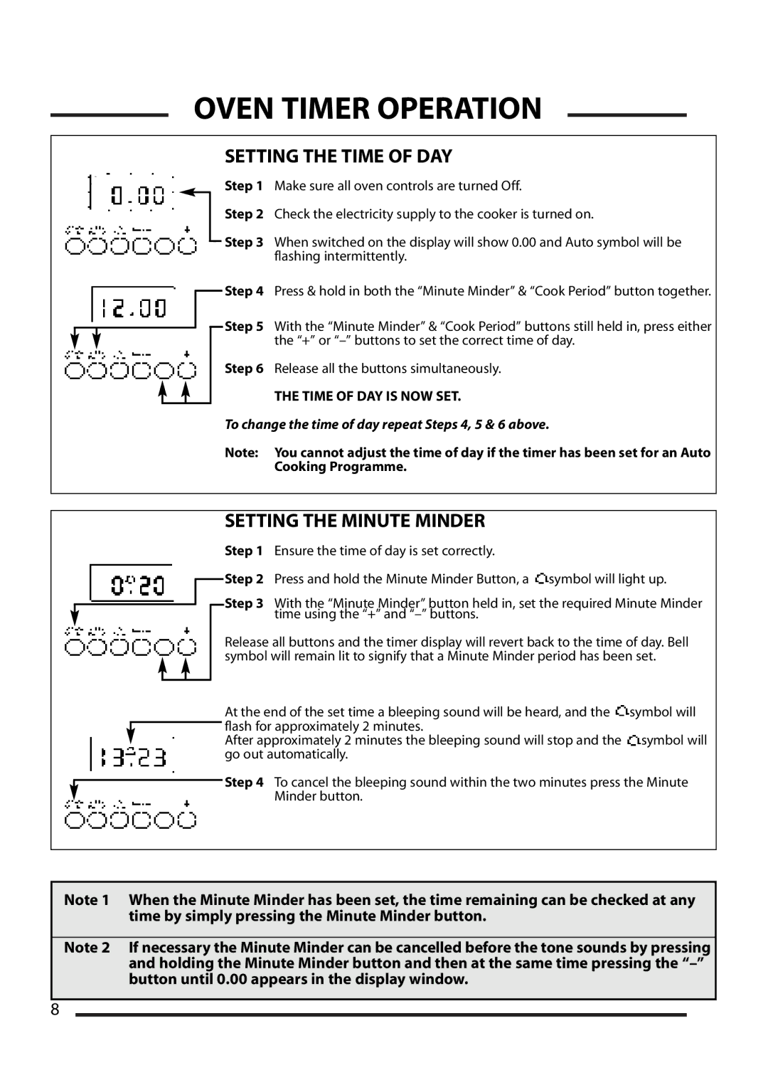 Cannon 10593G, 10592G, 10595G, 10598G installation instructions Setting the Time of DAY 