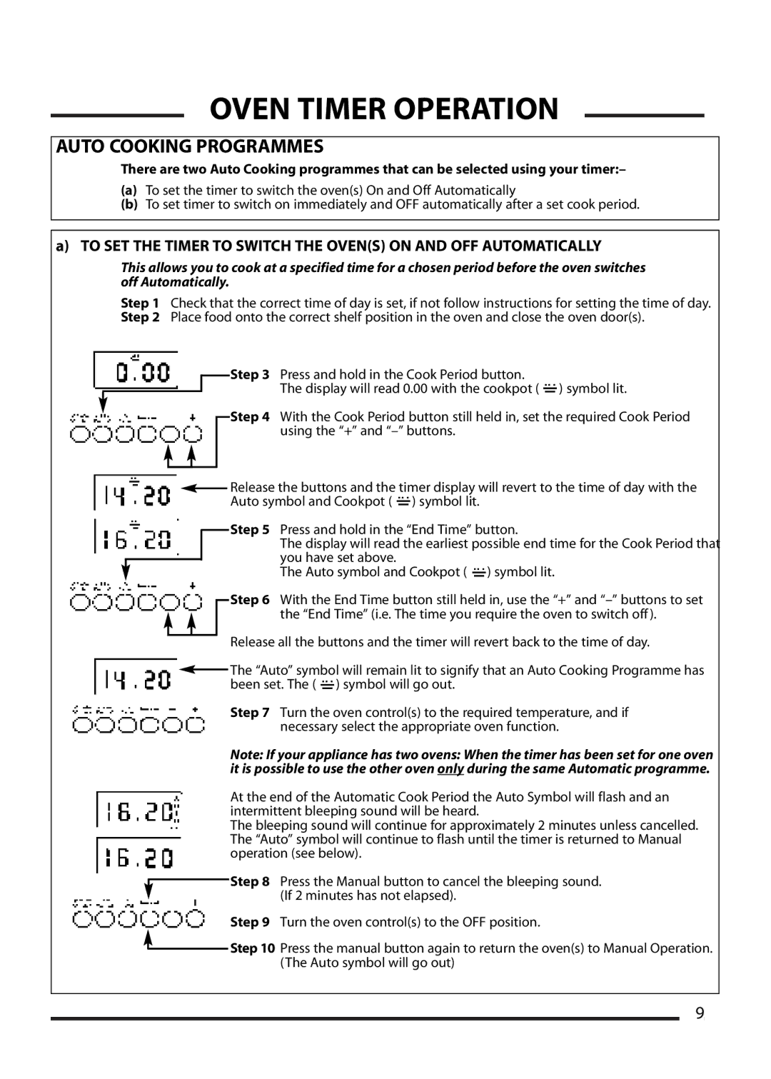 Cannon 10592G, 10593G, 10595G, 10598G installation instructions Auto Cooking Programmes 