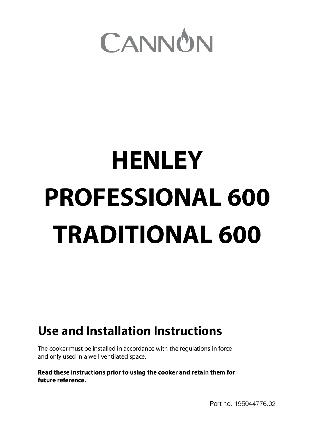 Cannon 10682G, 10685G, 10476G, 10430G, 10475G installation instructions Henley Professional Traditional 