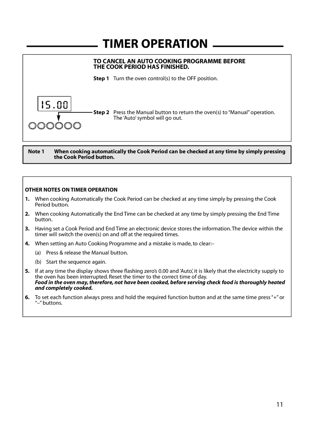 Cannon 10682G, 10685G, 10476G, 10430G, 10475G installation instructions Other Notes on Timer Operation 