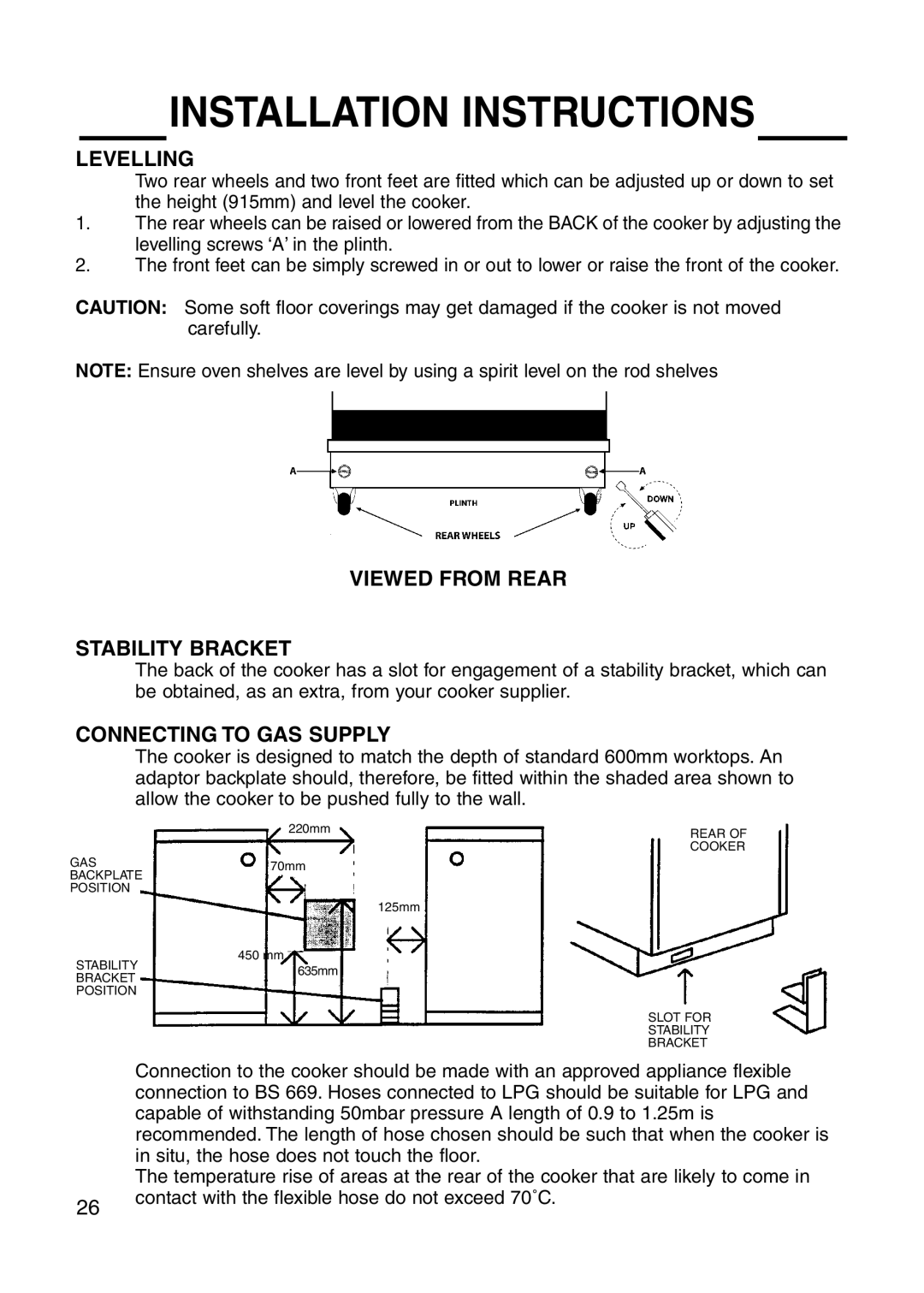 Cannon 10682G, 10685G, 10476G, 10430G, 10475G installation instructions Levelling 