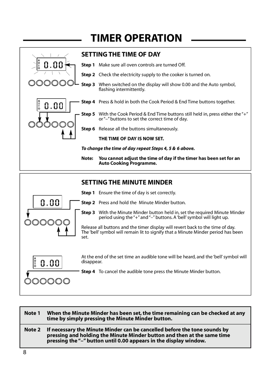 Cannon 10430G, 10685G, 10682G, 10476G, 10475G installation instructions Setting the Time of DAY 