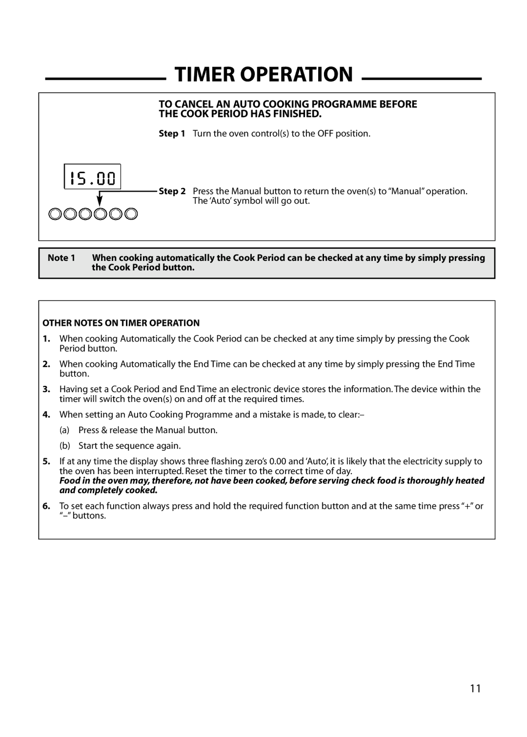 Cannon 10688 installation instructions Other Notes on Timer Operation 