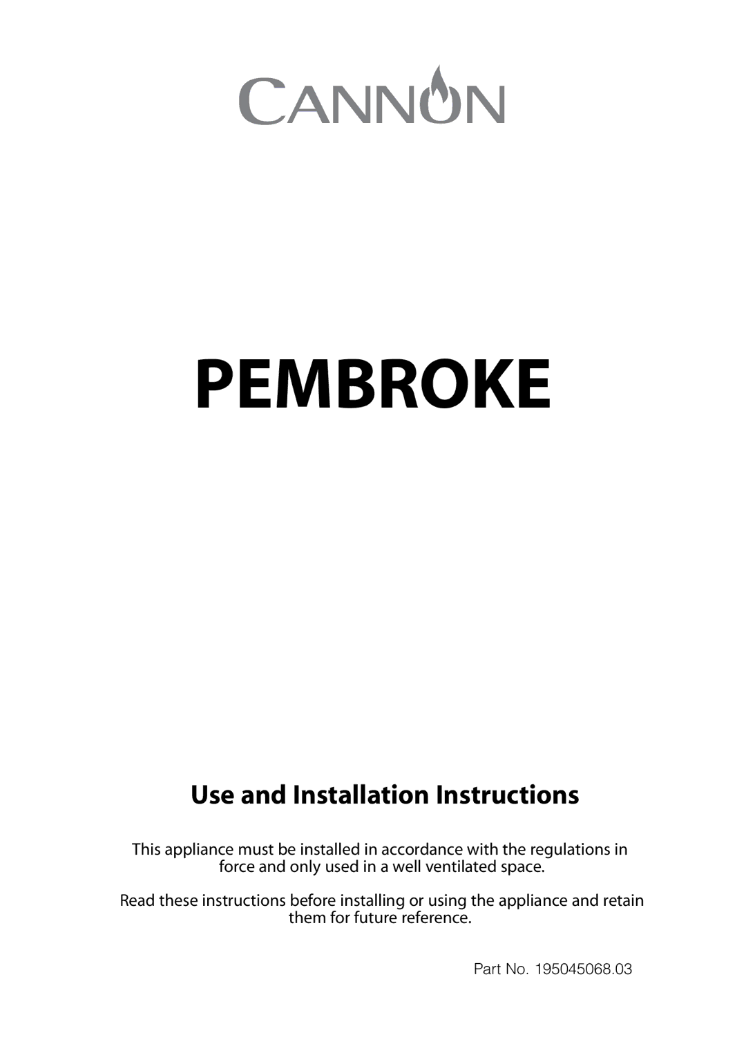 Cannon 10692G, 10698G, 10695G installation instructions Pembroke 