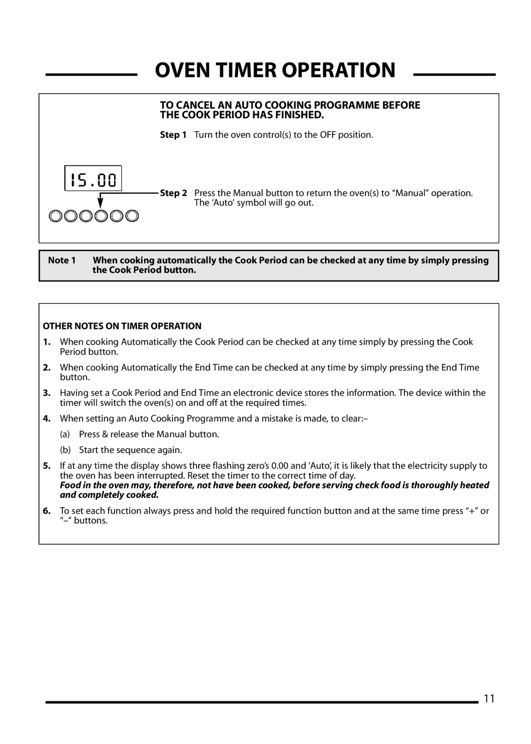 Cannon 10695G, 10698G, 10692G installation instructions Other Notes on Timer Operation 