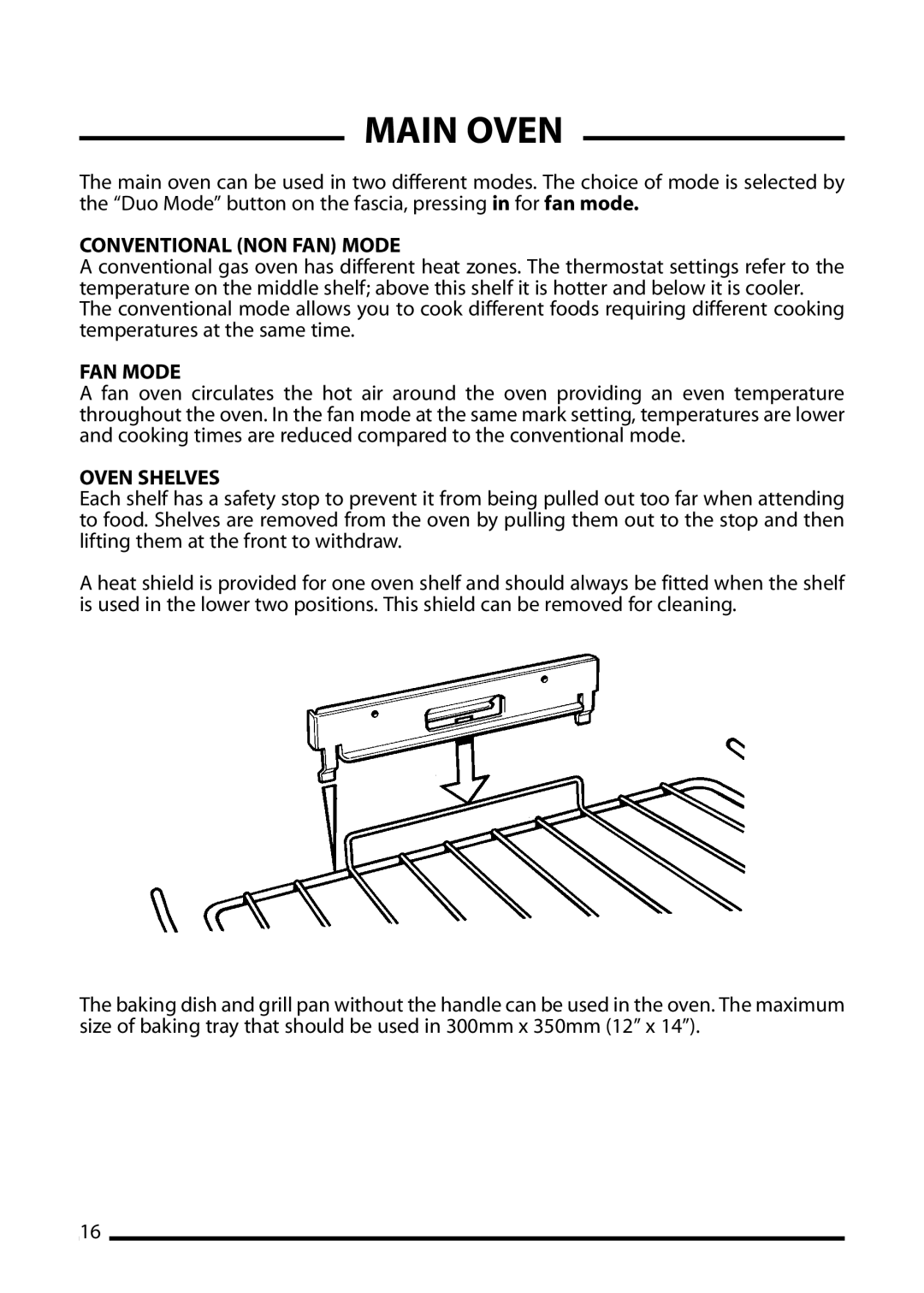 Cannon 10692G, 10698G, 10695G installation instructions Main Oven, Conventional NON FAN Mode, Oven Shelves 