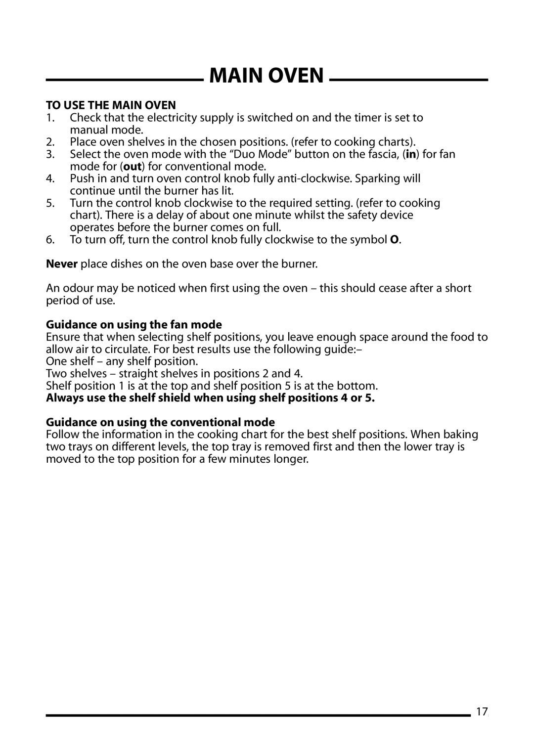 Cannon 10695G, 10698G, 10692G installation instructions To USE the Main Oven, Guidance on using the fan mode 