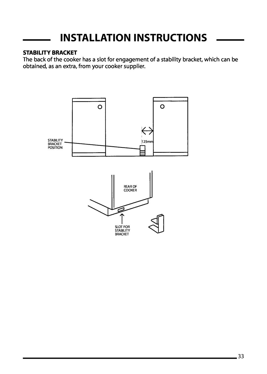 Cannon 10698G, 10692G, 10695G Installation Instructions, 125mm, Position, Rear Of Cooker Slot For Stability Bracket 