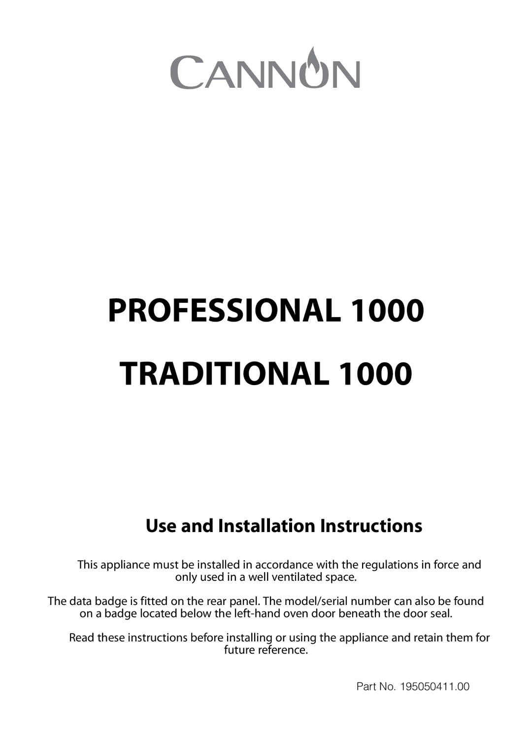 Cannon 10850G, 10855G, 10856G installation instructions Professional Traditional 