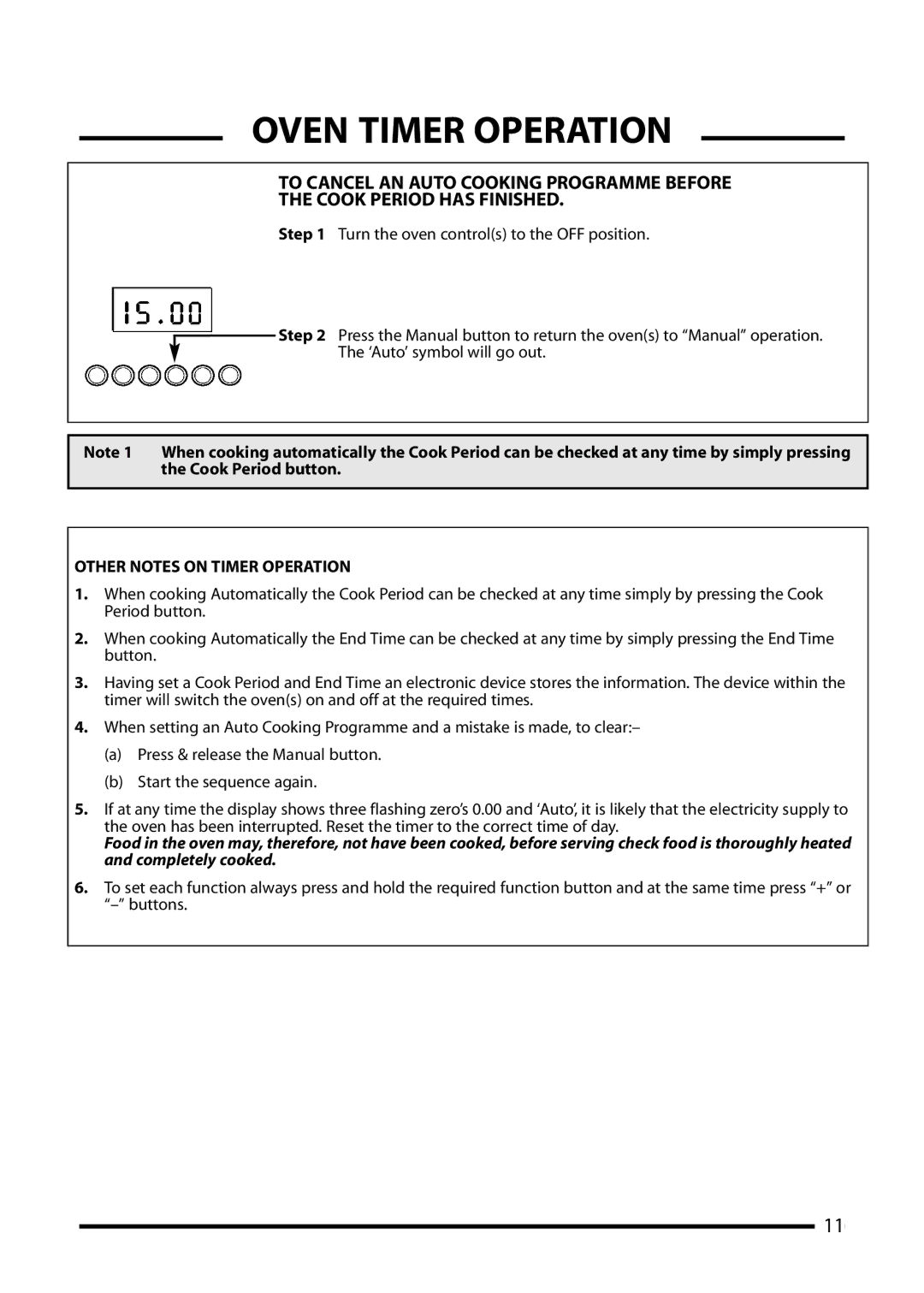 Cannon 10856G, 10855G, 10850G installation instructions Other Notes on Timer Operation 